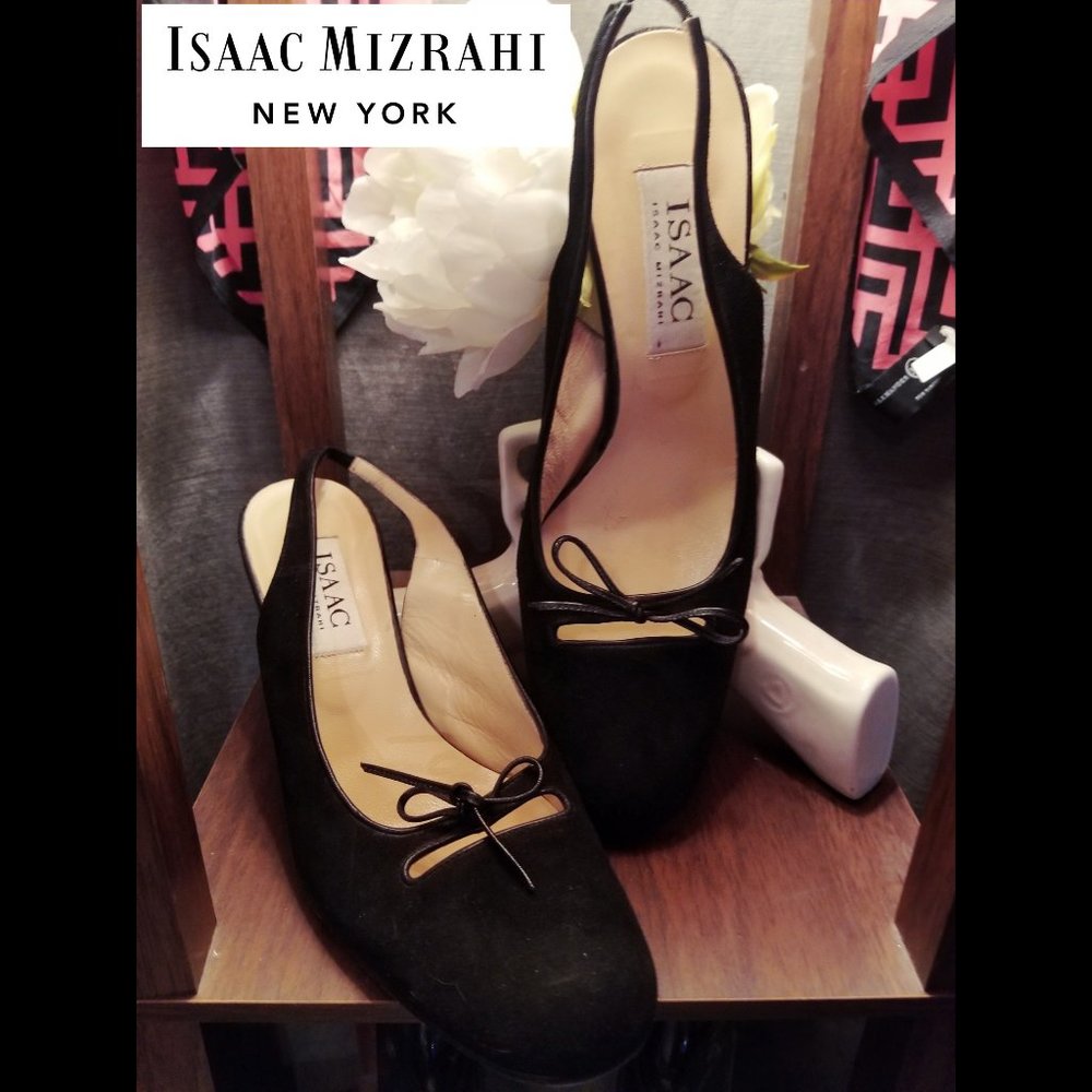 ISAAC MIZRAHI Black Suede Slingback Shoes - Size 8